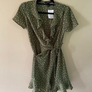 Green Polkadot Wrap Dress, NWT